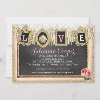 Invitación Banner de Purpurina de oro Love Bridal Shower Navi