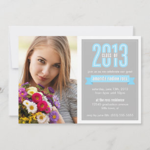 Invitación Banner gris azul clase de graduación fotográfica 2