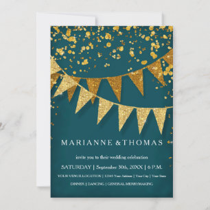 Invitación Banner moderno de pennant con Purpurina cayendo Co