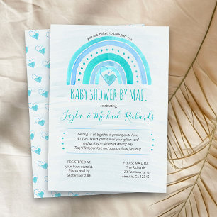 Invitación Baño de Acuarela Azul Arcoíris Baby Shower por Cor