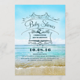 Invitación baño de bebé azul playa