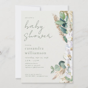 Invitación Baño de bebé floral boho de hierba de Pampas con s