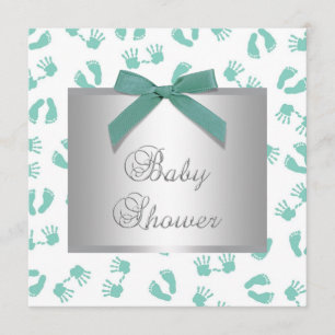 Invitación Baño de bebé manos pies verde menta