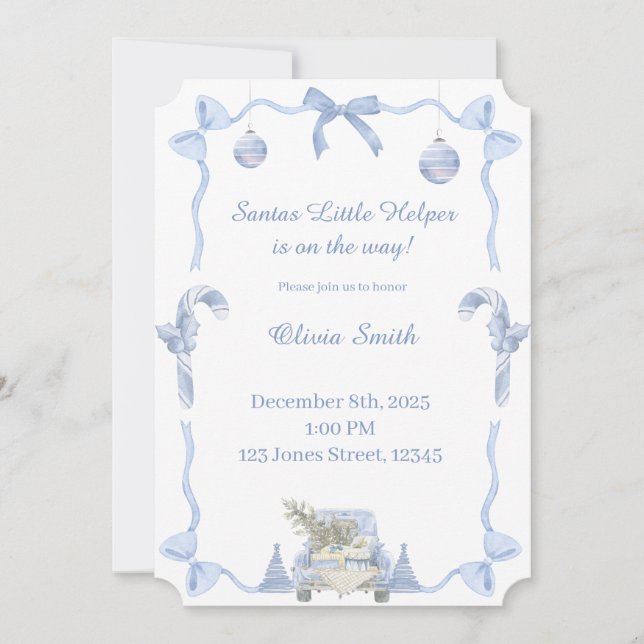 Invitación Baño de bebé Santas Little Helper (Anverso)