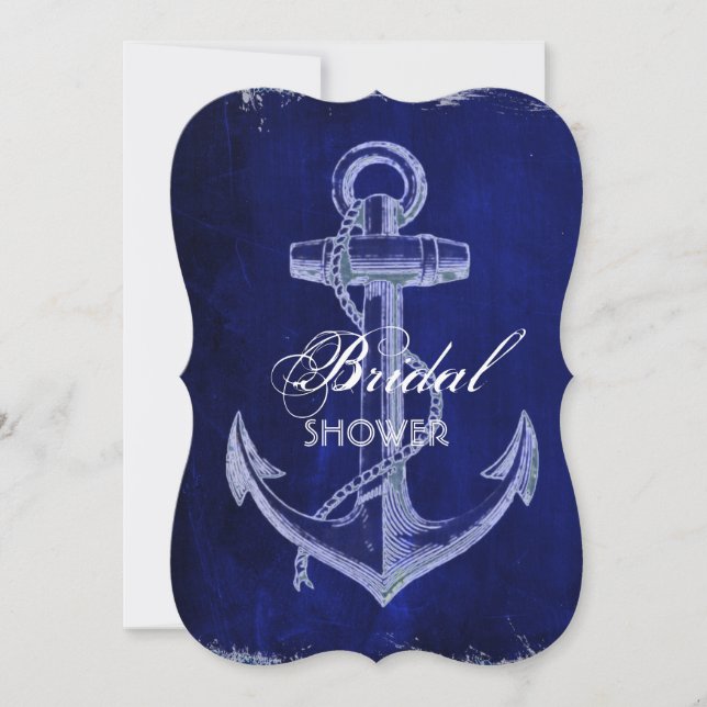 Invitación baño de novia con ancla azul de la Marina rústica (Anverso)
