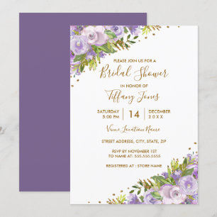 Invitación Baño de novia con estampado floral de acuarela púr