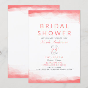 Invitación Baño de novia moderno acuarela brillante coral cal