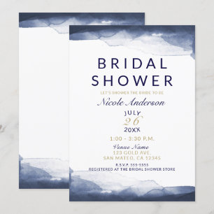Invitación Baño de novia moderno chic azul marino acuarela