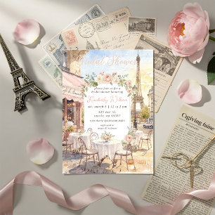 Invitación Baño de novia tema Café Francés Paris Torre Eiffel