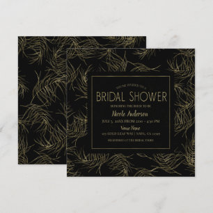 Invitación Baño de novia Tropical Glam Negro y Dorado Hojas