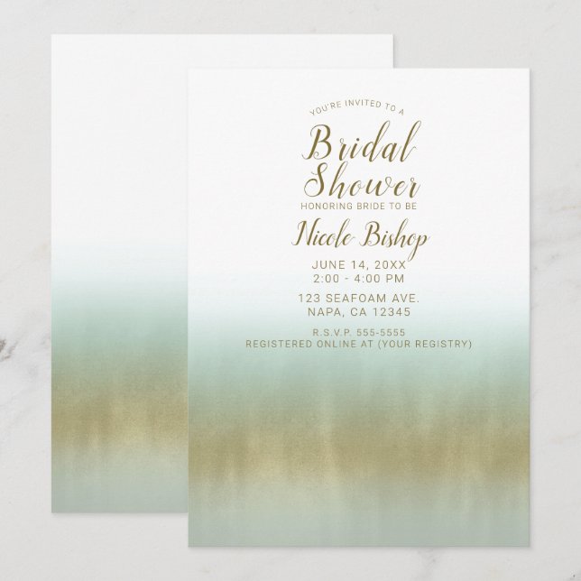 Invitación Baño de Oro Espuma de Mar Blanco Elegante Playa pa (Anverso / Reverso)
