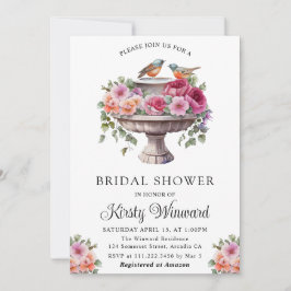 Invitación Baño de pájaros de boda con flores de acuarela en 
