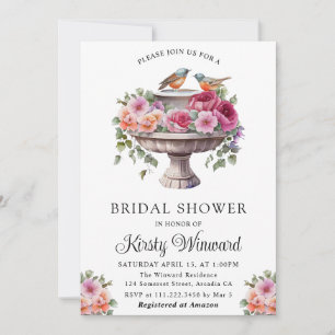 Invitación Baño de pájaros de boda con flores de acuarela en 
