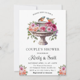 Invitación Baño de pájaros floral de acuarela para la ducha d