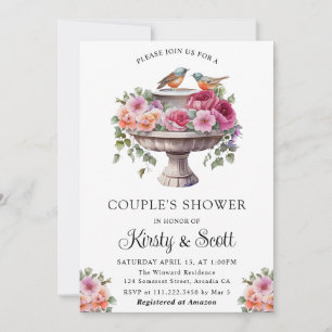 Invitación Baño de pájaros floral de acuarela para la ducha d