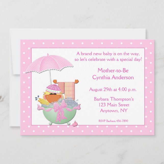 Invitación Baño de pato rosa Baby Shower (Anverso)