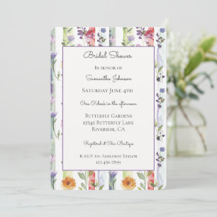 Invitación Baño Nupcial de Flores a Rayas Purpura Rojo Naranj