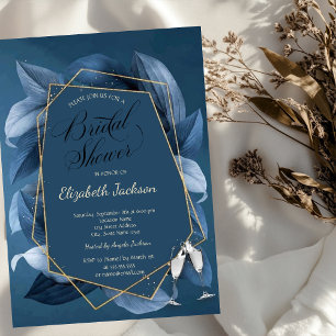 Invitación Baño Nupcial de Vidrio con Marco Dorado y Hojas Az