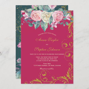 Invitación Baños botánicos del Purpurina Bouquet Magenta Faux