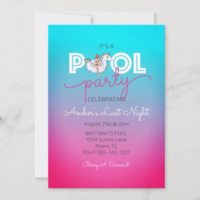Invitación Banqueta de verano de piscina flotante de unicorni (Anverso)