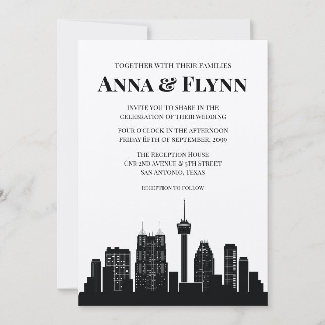 Invitación Banquete de boda del horizonte de la ciudad de San (Anverso)