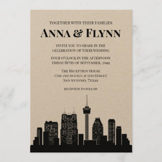 Invitación Banquete de boda del horizonte de la ciudad de San