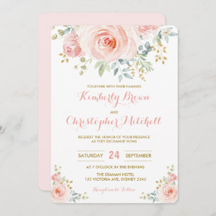 Invitación Banquete de boda floral rosado de Rubor de la