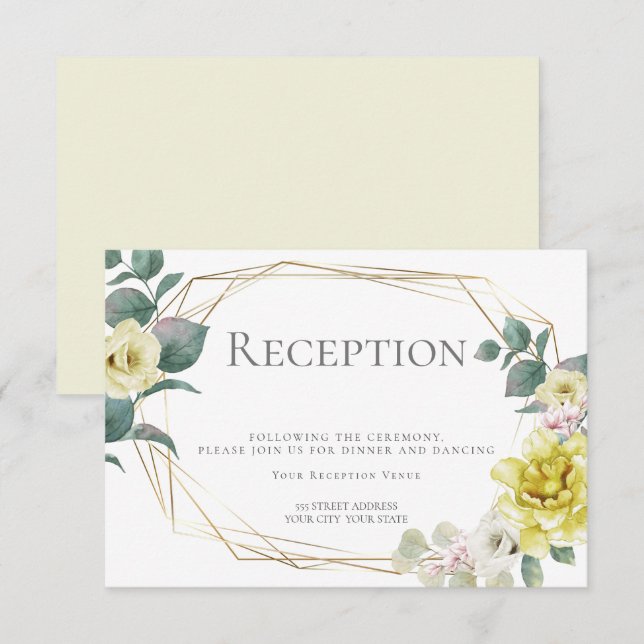 Invitación Banquete nupcial | Flores de peones amarillos (Anverso / Reverso)
