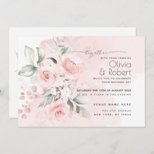 Invitación Banquete nupcial   Rosas de cabaña rosada Wispy