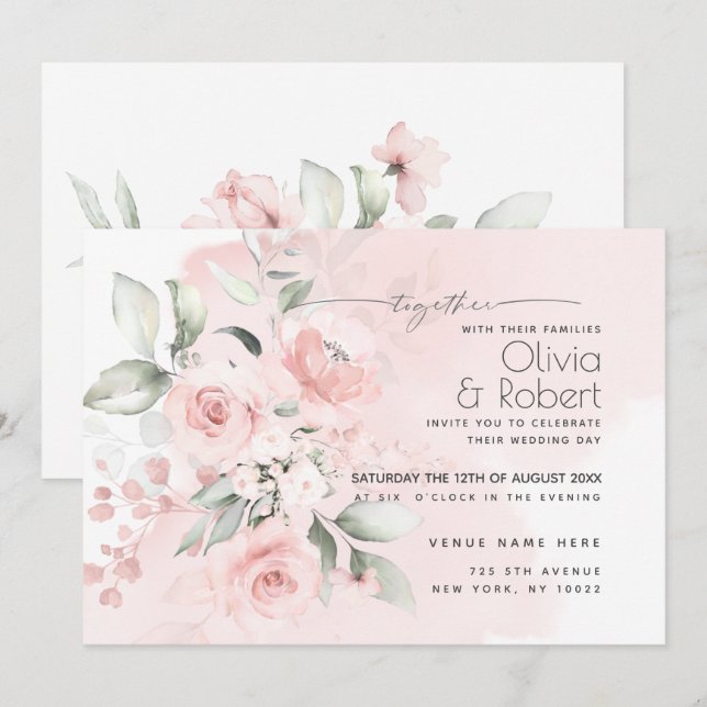 Invitación Banquete nupcial | Rosas de cabaña rosada Wispy (Anverso / Reverso)