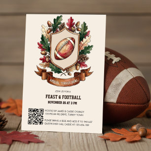Invitación Banquete Rústico y Tazón de Fútbol de Acción de Gr