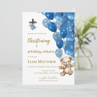 Invitación Baptism and first birthday invitation with balloon