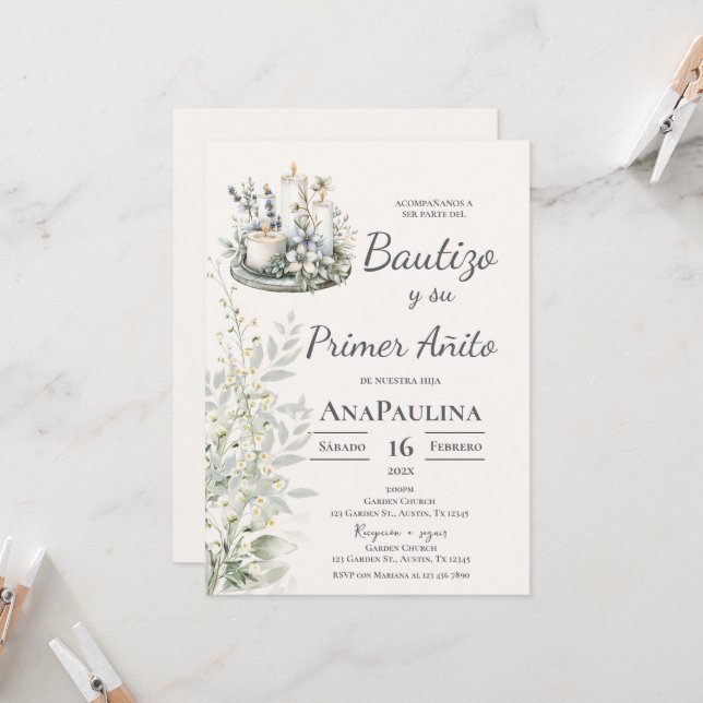 Invitación Baptism and first year invitation in Spanish (Anverso/Reverso In Situ)