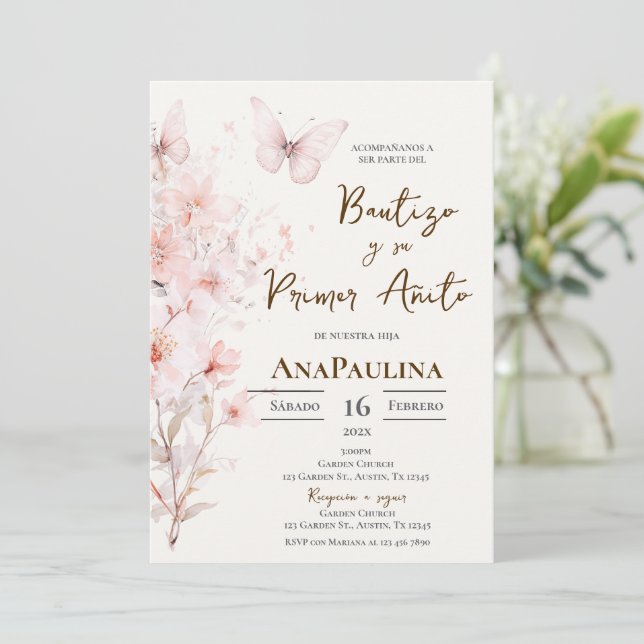 Invitación Baptism and first year invitation in Spanish (Anverso de pie)