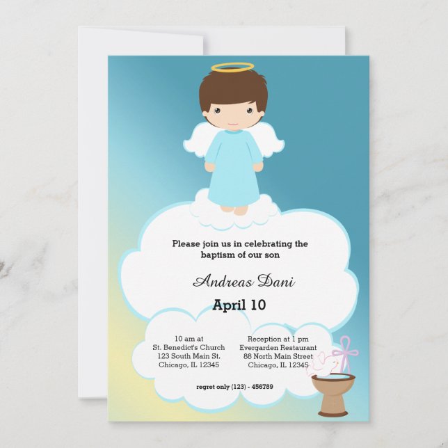 Invitación Baptism Angel boy (Anverso)