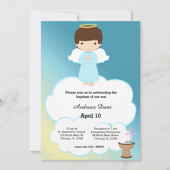 Invitación Baptism Angel boy (Anverso)