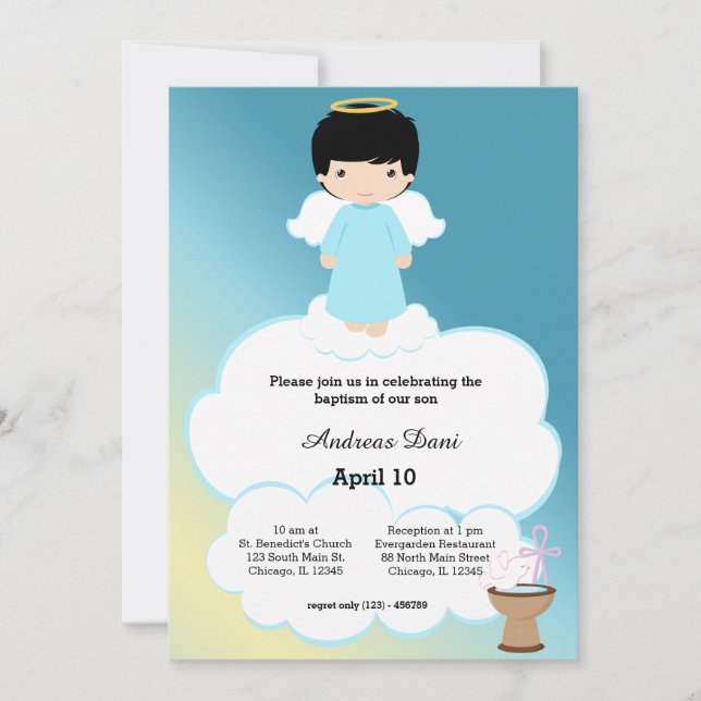 Invitación Baptism Angel boy (Anverso)