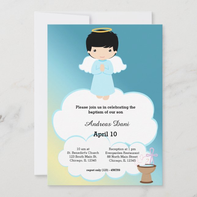 Invitación Baptism Angel boy (Anverso)