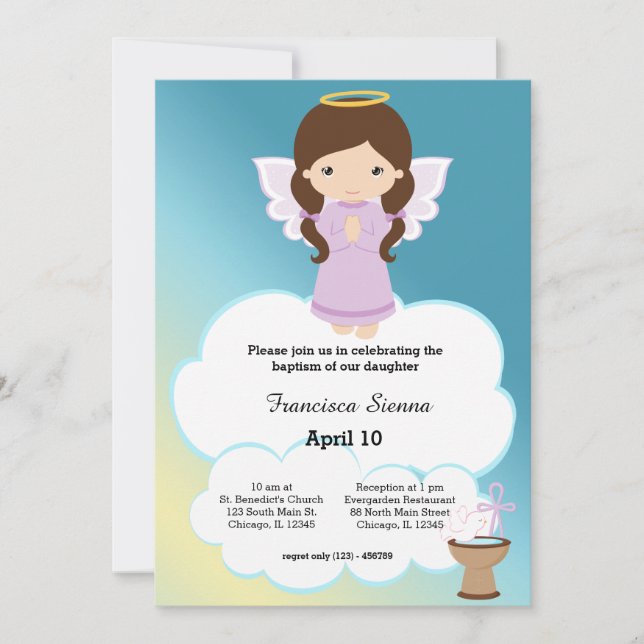 Invitación Baptism Angel Chica (Anverso)
