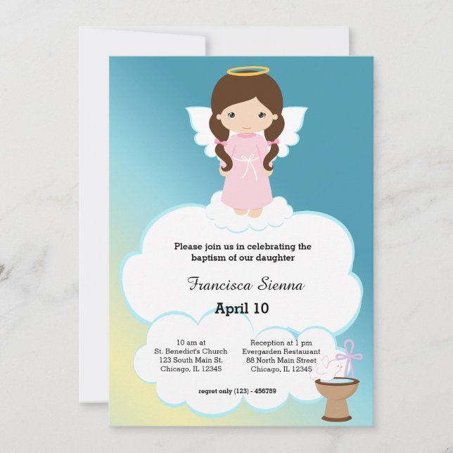 Invitación Baptism Angel Chica (Anverso)