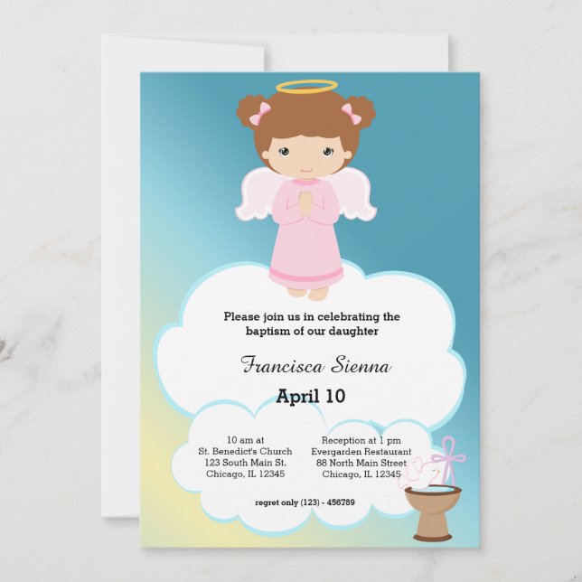 Invitación Baptism Angel Chica (Anverso)