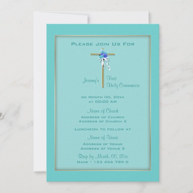 Invitación Baptism aqua comunión oro elegante (Anverso)