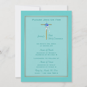 Invitación Baptism aqua comunión oro elegante