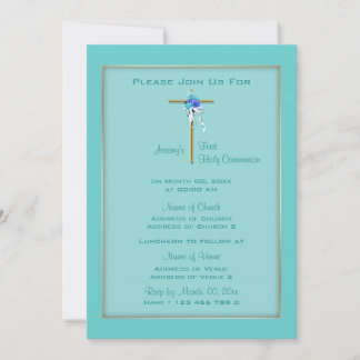 Invitación Baptism aqua comunión oro elegante