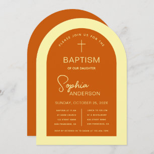 Invitación Baptism Arch Burnt Naranja Guión amarillo moderno