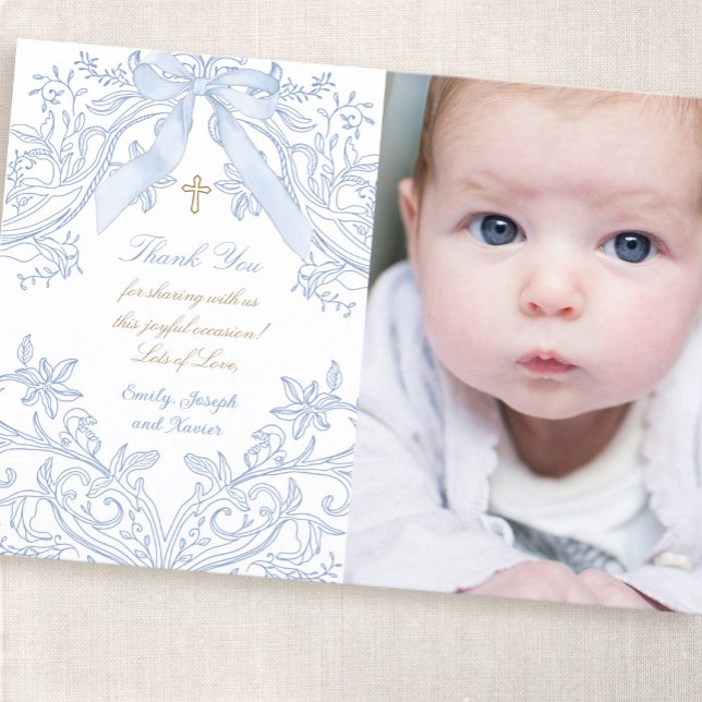 Invitación Baptism baby boy thank you card (Subido por el creador)