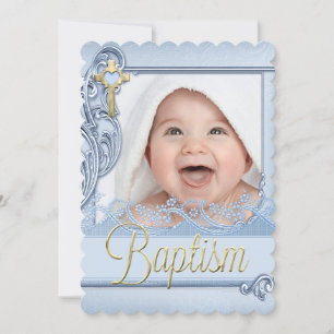 Invitación Baptism Blue Cross Boy Christening Photo