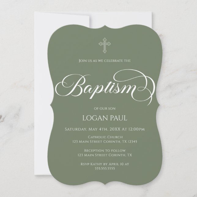 Invitación Baptism boho modern Green Invitation (Anverso)