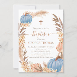 Invitación Baptism Boho Pampas arrangement blue Pumpkin