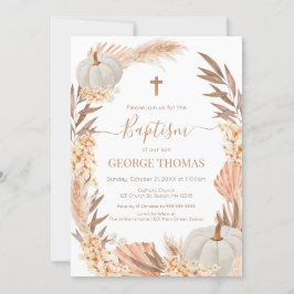 Invitación Baptism Boho Pampas arrangement white Pumpkin